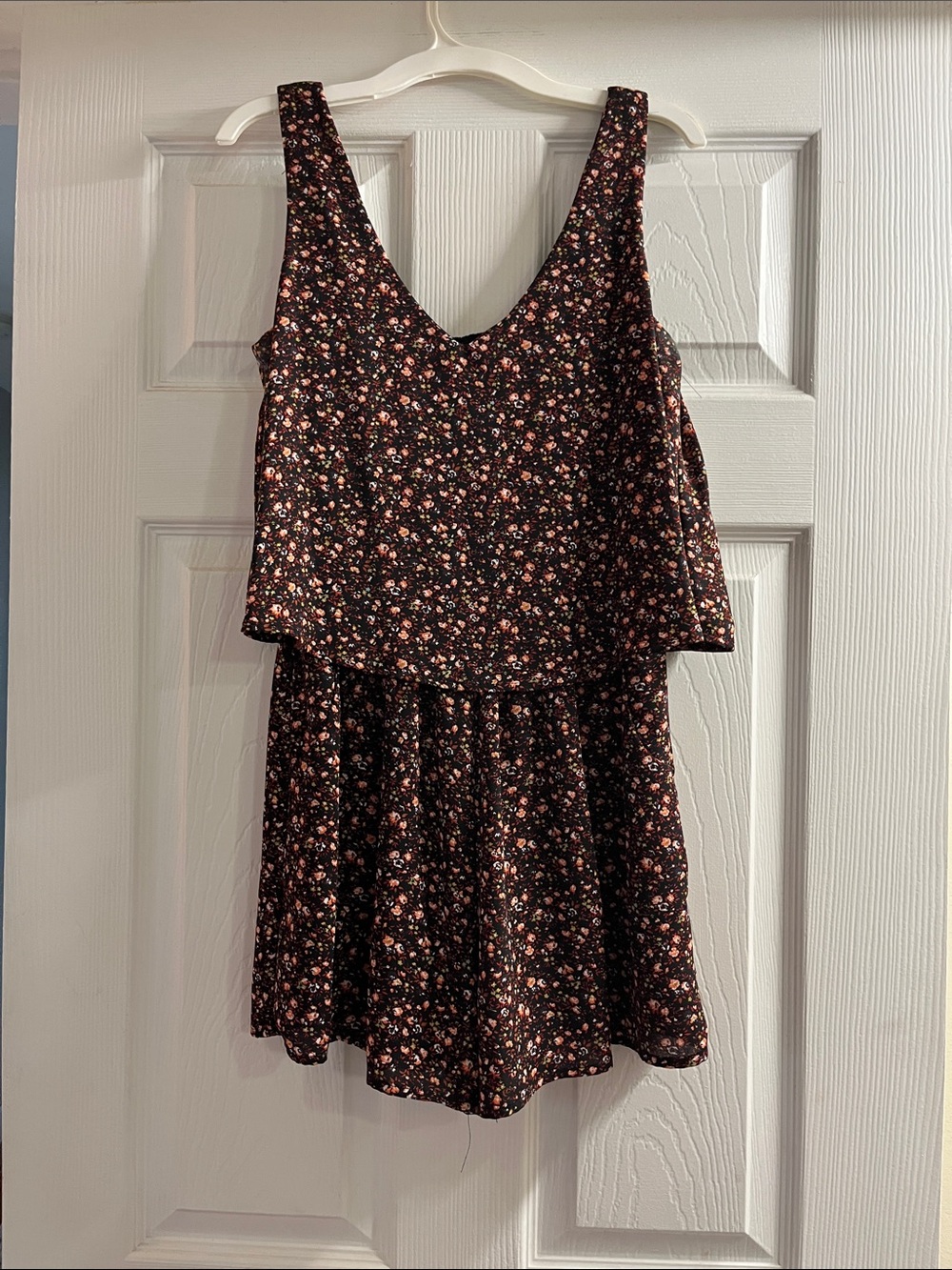 Xhilaration Black Floral Tank Romper with Pink and Cream Accents SMALL